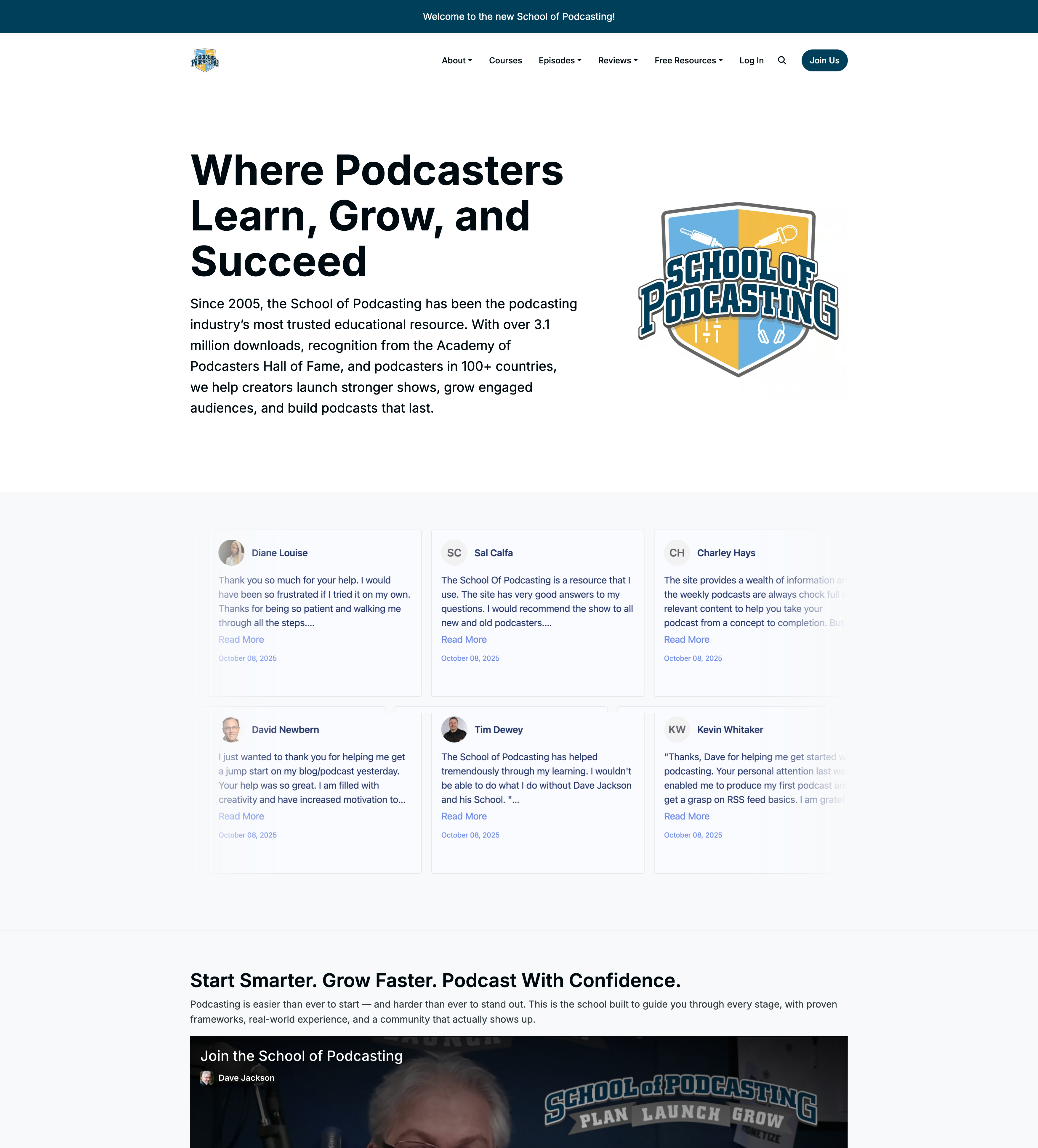 School of Podcasting website on Podpage